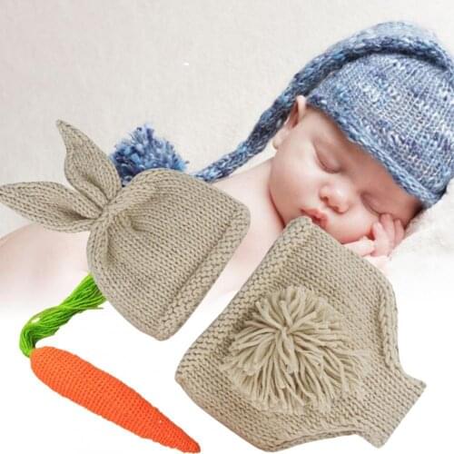1Set Rabbit Bunny Hats Knitted Handmade Crochet Clothing Infant Beanie Shorts Suit for Photography Props