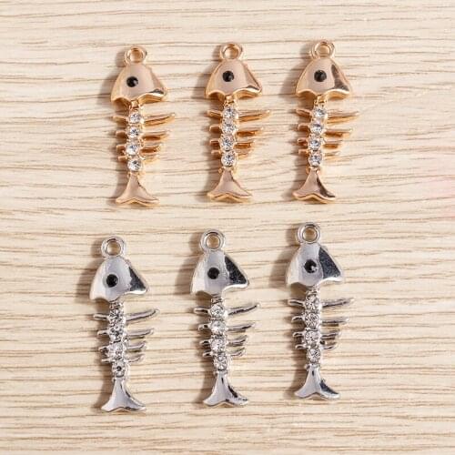 10pcs 11*28mm Cute Alloy Fish Bones Charms for Making Crystal Drop Earrings Pendants Necklaces Bracelets DIY Jewelry Findings