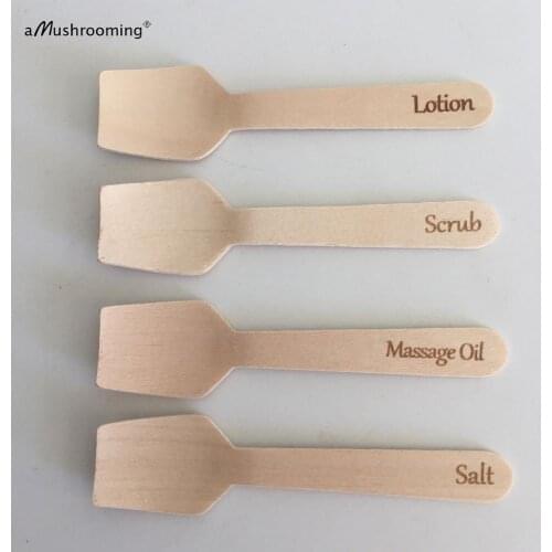 200 Personalized Salt Spoon Mini Wooden Spoons for cosmetics body care Salt Scrub Lotion Massage Oil eco-friendly natural wood