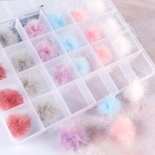 24Pcs/Set Plush Pom-Pom Nail Art Decoration Kit 2.7*2.7CM Magnetic Fluffy Nail Charm DIY Manicure Design Accessories