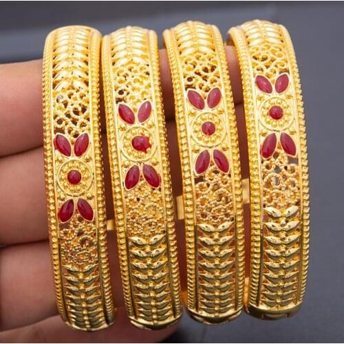 4pcs/Set Dubai Red Gold Color Bracelet Bangles For Women Wife wedding Two-color Bangles France Africa India Handmade Jewelry