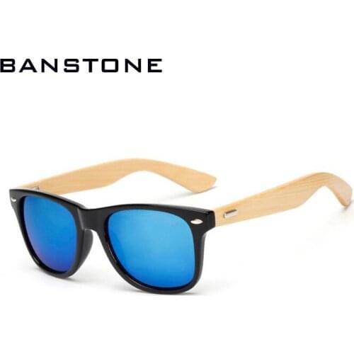 BANSTONE Vintage Bamboo Leg Sunglasses Men Women Classic UV400 Wooden Sun Glasses Colorful Coating Mirror Points