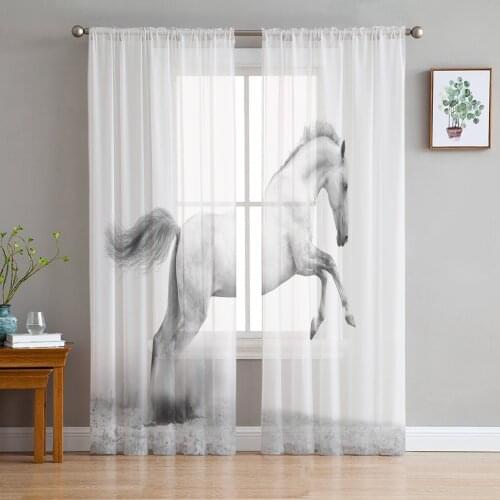 Running Horse Animal Tulle Curtains for Living Room Decoration Modern Chiffon Sheer Voile Kitchen Curtain