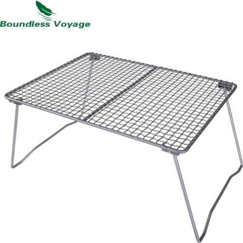 Boundless Voyage Outdoor Camping Picnic Titanium Charcoal BBQ Grill Net with Folding Legs