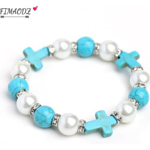 FIMAODZ Cross Bracelet Christian Bracelet for Men Women Beads Bracelets Wristband Religious Gift