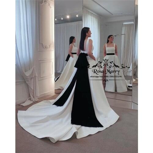 Black White Plus Size Evening Dresses 2020 A Line Knot Bow High Split Long Satin vestidos de fiesta de noche Formal Prom Gowns