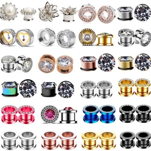 2PCS Stainelss Steel 3-20mm Flower Ear Gauge Plug Tunnels Flesh Skull Ear Strecher Expander Saddle Piercing Oreja Dilataciones