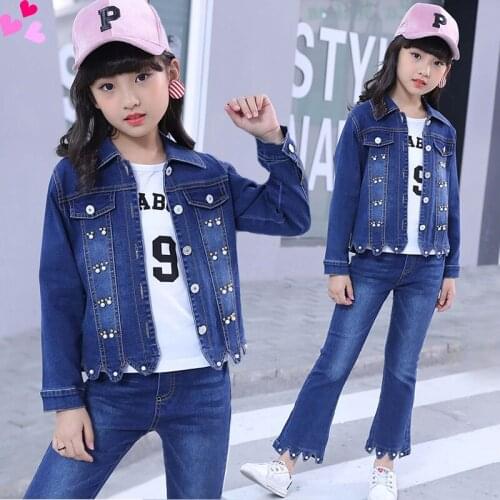 Children Denim Sets For Girls Fashion 2019 New Style Kids Casual Suits Baby Child Autumn Three Pieces Suit 4 to 14 Years Old