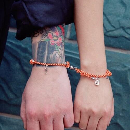 Diffone 2pcs/pair Couple Bracelet Mens Women Matching Key Lock Braslet Adjustable Pendant Braclet Attract Magnet Brazalete Gift