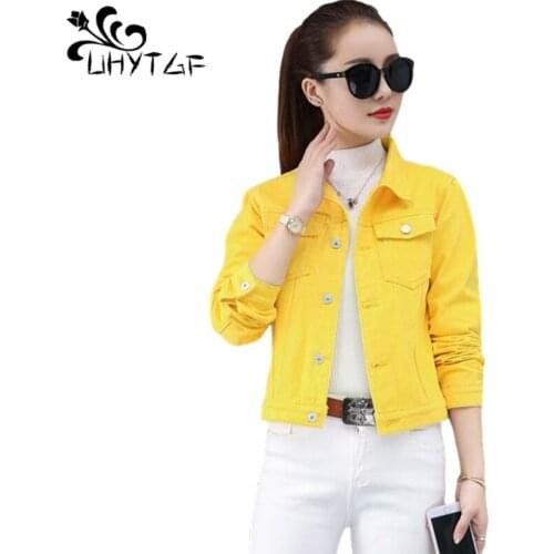 UHYTGF Spring Denim Jacket Women' Cute Girl Autumn Jeans Coat Female Single Breasted Casual Short Outwear Feminine Clothing 2011