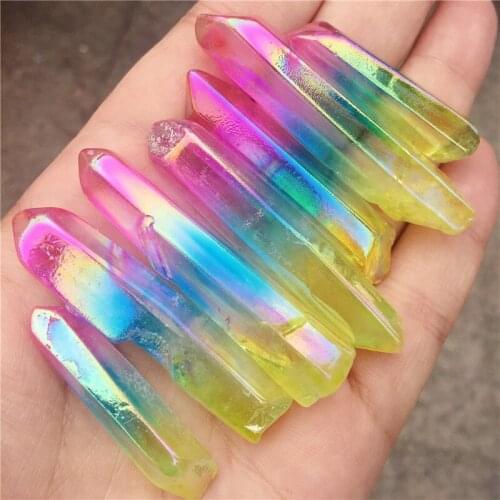 Electroplate Stone Natural Crystal Energy Column Color Plated Stone Three color Mineral Crystals