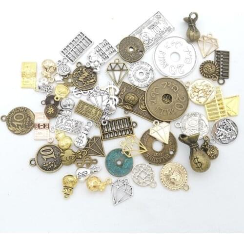Hot sale metal Iron coin mixed charm pendant antique bronze bracelet necklace handmade jewelry making wholesale DIY accessories