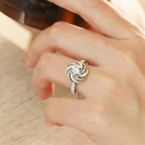 KOFSAC Romantic Wedding Women Ring 925 Sterling Silver Jewelry Adjustable Shiny Zircon Flower Rings Lady Engagement Accessories