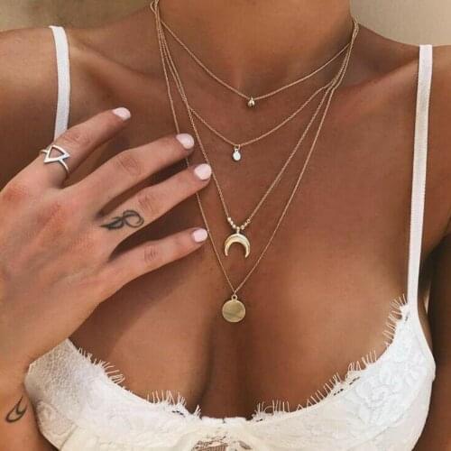 Cool Simple Necklace For Women Jewelry Gifts Personalized Multilayer Moon Disc Pendant Womens Necklace Jewelry Long Chain