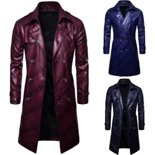 Mens Jacket Autumn and Winter New Leisure Double-Breasted Imitation Leather Coating Coat Chicken Game Windbreaker