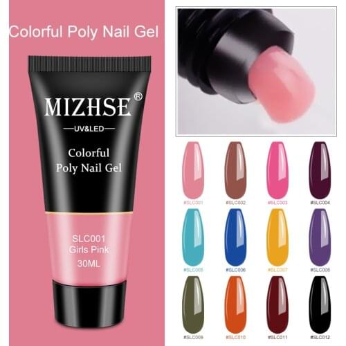 MIZHESE UV Poly Nail Gel 30ml Nail Extension 12 Colors Quick Building Jelly Acrylgel Poly Extension Nail Gel for Nail Art