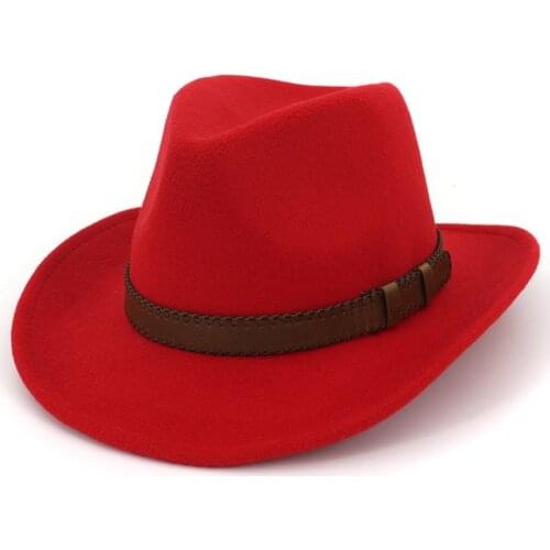 Unisex Men Women Wool Western Cowboy Hat With Punk Belt Outdoor Travel Sombrero Hombre Hat Size 56-58CM