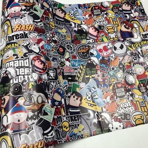 50cm*200/300/500cm Sticker BOMB Adhesive Cartoon Skull JDM Printed Racing Motorcycle Bike Scooter Bomb Wrapping Film