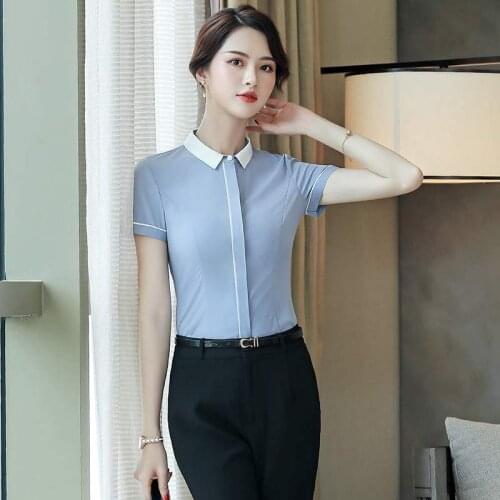 IZICFLY New Summer Style Formal Gray Shirt Women Top Ladies Blouses Elegant Fashion Interview OL Slim Office Work Wear