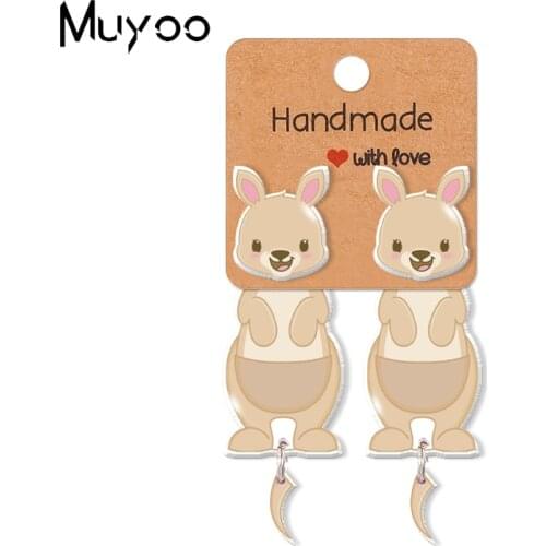 2021 New Cute Kangaroo Australian Animals Acrylic Epoxys Resin Stud Earrings Handcraft Kawaii Kangaroo Stud Earrings for Kids