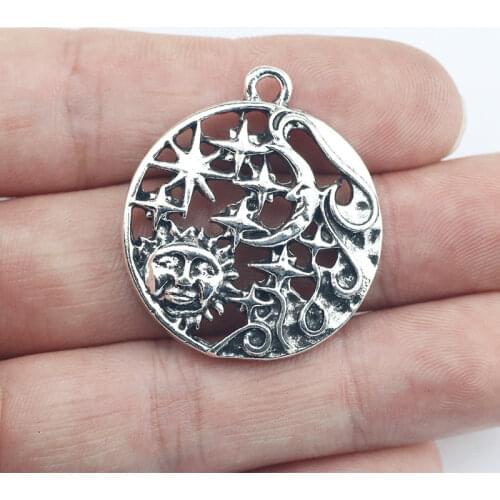 Newest 3Pieces 30*35mm Mixed Alloy Antique Silver Color Moon Star Sun Charms Necklace Pendant Accessory For DIY Jewelry Making