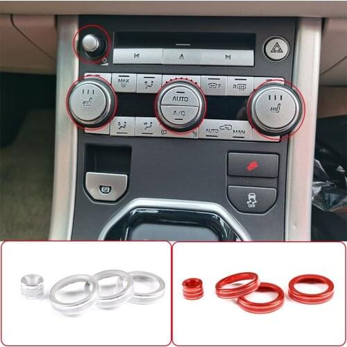 For Land Rover Evoque 2012-2018 Aluminum Alloy Silver/Red Car Air Conditioner Volume Knob Ring Trim Car Interior Accessories