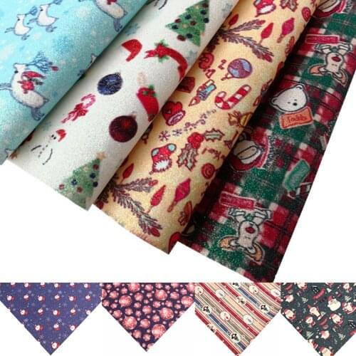 Fashion Christmas Decor PU Leather Cartoon Xmas Pattern Self-Adhesive 21*30cm DIY Decor Sticker Home Handmade Artcraft Fabrics