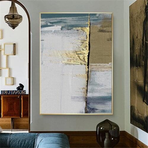 Modern abstract handmade oil painting gold leaf art painting golden gray white gorgeous abstract canvas wall decoration painting