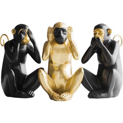 THREE WISE MONKEYS STATUE SIMULATION ANIMAL RESIN CRAFTWORK OFFICE HOTEL LIVING ROOM DECORATION GIFT L2798