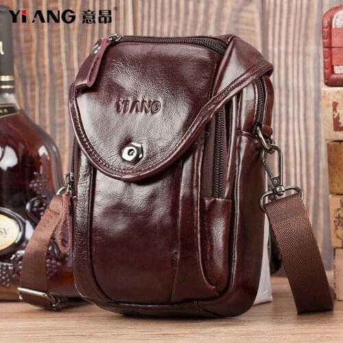 Real Leather Men Design Casual Multifunction Small Messenger Crossbody Bag Fashion Waist Belt Bag Hook Pack 6.5" Phone Pouch