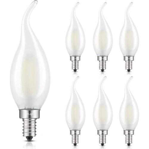 LED 25W Equivalent 250LM, E12 Base Antique C35 Frosted Glass Candle Flame Shape Dimmable LED Chandelier Light Bulbs, Pack of 6