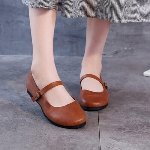 Tilocow Retor Womens Genuine Leather Mary Janes Flats Ladies Shallow Solid Shoes Woman Casual Flat Spring Footwear Sports Shoes
