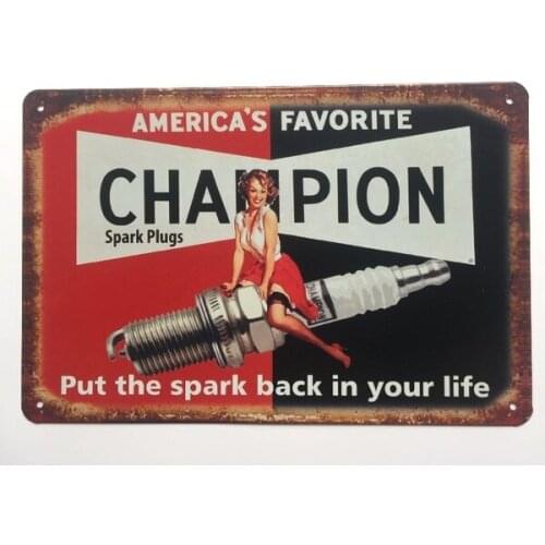 Champion Spark Plugs Vintage Home Decor Retro Metal Tin Signs Service Wall Art Painting Poster Bar Cafe Pub Wall Plaque