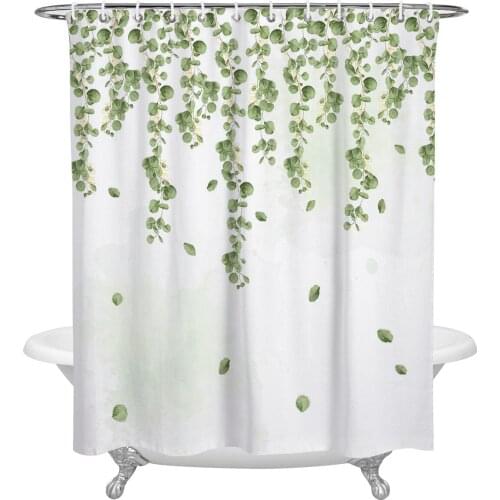 Watercolor Eucalyptus Leaves Plant Green Shower Curtain Polyester Fabric Waterproof Shower Curtains Modern Bathroom Curtain
