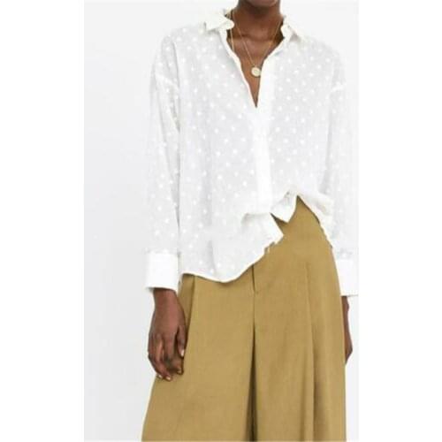 Sexy Women Chiffon OL White Shirt Tops Blouses Ladies Polka Dot Long Sleeve Chemise Elegant Femme Blusa Streetwear