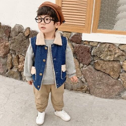 Toddler Boys Vests Thicken Lambswool Denim Waistcoats for Boy Kids Clothing Autumn Winter High Quality Baby Sleeveless Jacket
