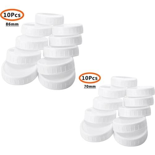 10Pc White Mason Canning Drinking Jars Lid 70mm/86mm Inner Diameter Plastic Covers Unlined Ribbed Lids Storage Caps Replacements