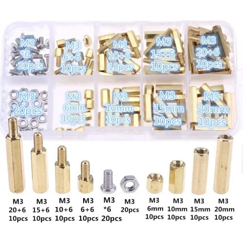 120pcs M3 Male Female Brass Spacer Standoff Screw Nut Assortment Kit (Brass M3) 304 stainless steel Hex Can be tracked