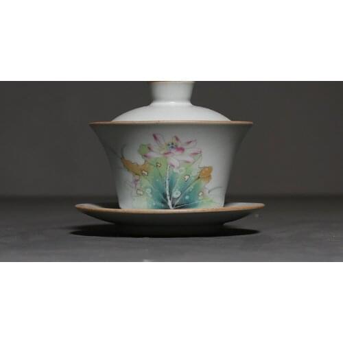 140ml Retro Ru Kiln Porcelain Gaiwan Chinese Kung Fu Tea Tureen Ceramic Bowl with Lid Household Teacup Teapot Master Cup Teaware