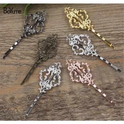 BoYuTe 20Pcs 17*34MM Filigree Flower Hair Barrette 6 Colors Plated Women Hair Jewelry