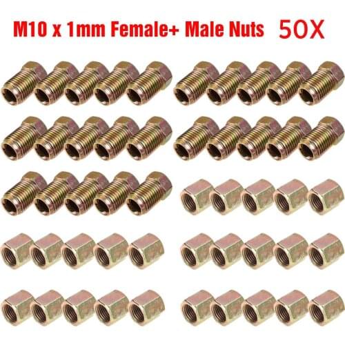 20pcs Male / Female End Union Brake Pipe Screw Nuts M10 x 1mm 3/16" OD Copper Brake Tubes Line Pipe Fittings Metric