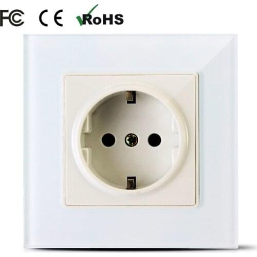 2017 New arrival white colors EU standard power socket tempered glass panel wall Outlet wall socket 16A AC110-250V free shipping