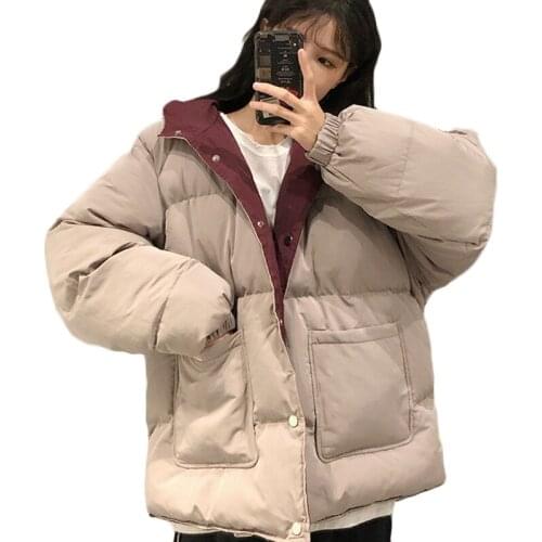 2021 Winter Warm On Both Sides Wear Down Cotton Jacket Womens Loose Korean Casual Cotton Jackets Cold-Proof Tooling Outerwear