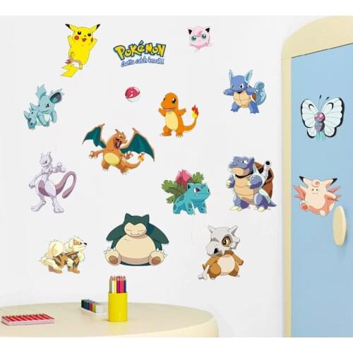 Cartoon 3D Pokemon Pikachu Movable Wall Sticker Decal Nursery Home Bedroom Living Room Mural Art Deco Anime Figure Waterproof