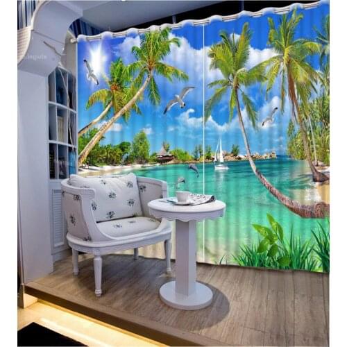 3D Curtain Decorative Beach, Scenic, Sandy Beach 3D Bathroom Shower Curtain Blackout Curtain Fabric Curtain Design