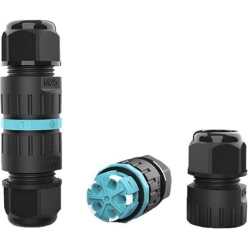 M25 5 Pin Straight Through Waterproof Connector IP68 Push Press Type Wire Cable Interface Without Screw For Outdoor Light