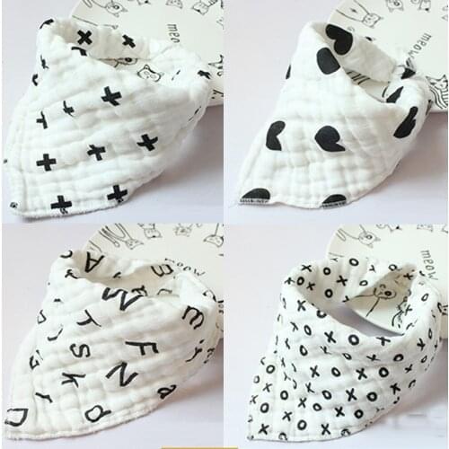 【8 layers】4pcs Anti-dirty Triangle Towels Baby Boy Girl Bibs&Burp Cloths Black White Newborn Infant Adjustable Waterproof Bib