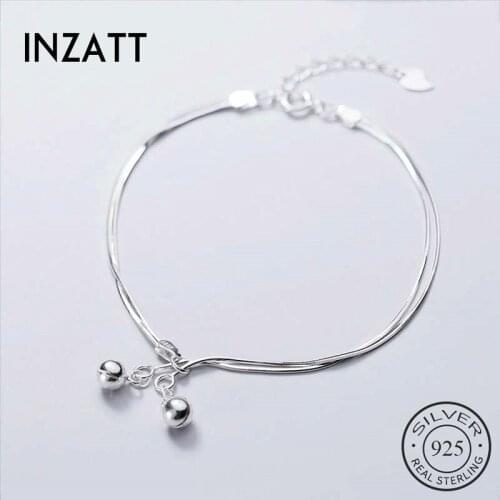 INZATT Real 925 Sterling Silver Bells Double Chain Bracelet For Fashion Women Party Fine Jewelry Minimalist Accessories Gift