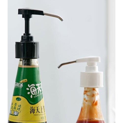Stainless Steel Sauce Bottle Pump Syrup Ketchup Vinegar Olive Oil Bottle Head Pressure Nozzle Household Sauce Push-type Pump