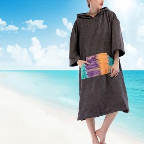 Quick Dry Surf Hooded Poncho Changing Robe & Sleeve Pocket for Wetsuit Beach Pool Swimming Towel Removal